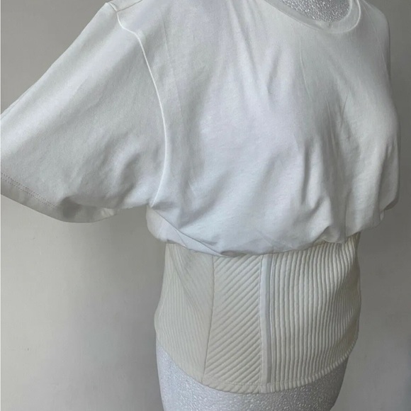 Topshop White Shirred Waist T-Shirt Size 14 - Picture 2 of 4